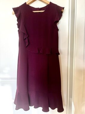 Adrianna Papell Plum Ruffle Flutter Sleeve Dress | Size 8